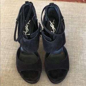 YSL blk suede heels. Gd cond sign of wear. size38.